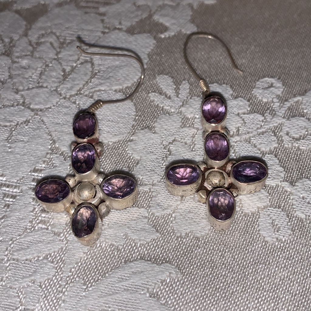 Vintage Silver Amethyst Wire Earrings